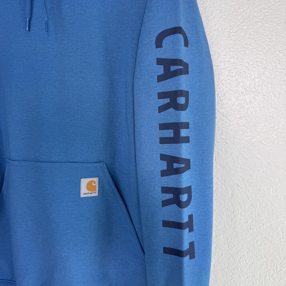 Carhartt Hoodie Men Small Rain Defender Loose Fit Pullover Logo Graphic Blue NEW - Picture 7 of 12